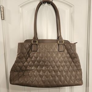 Vera Bradley Quilted Leather Emma Satchel Bag Taupe Pre-owned Very Clean